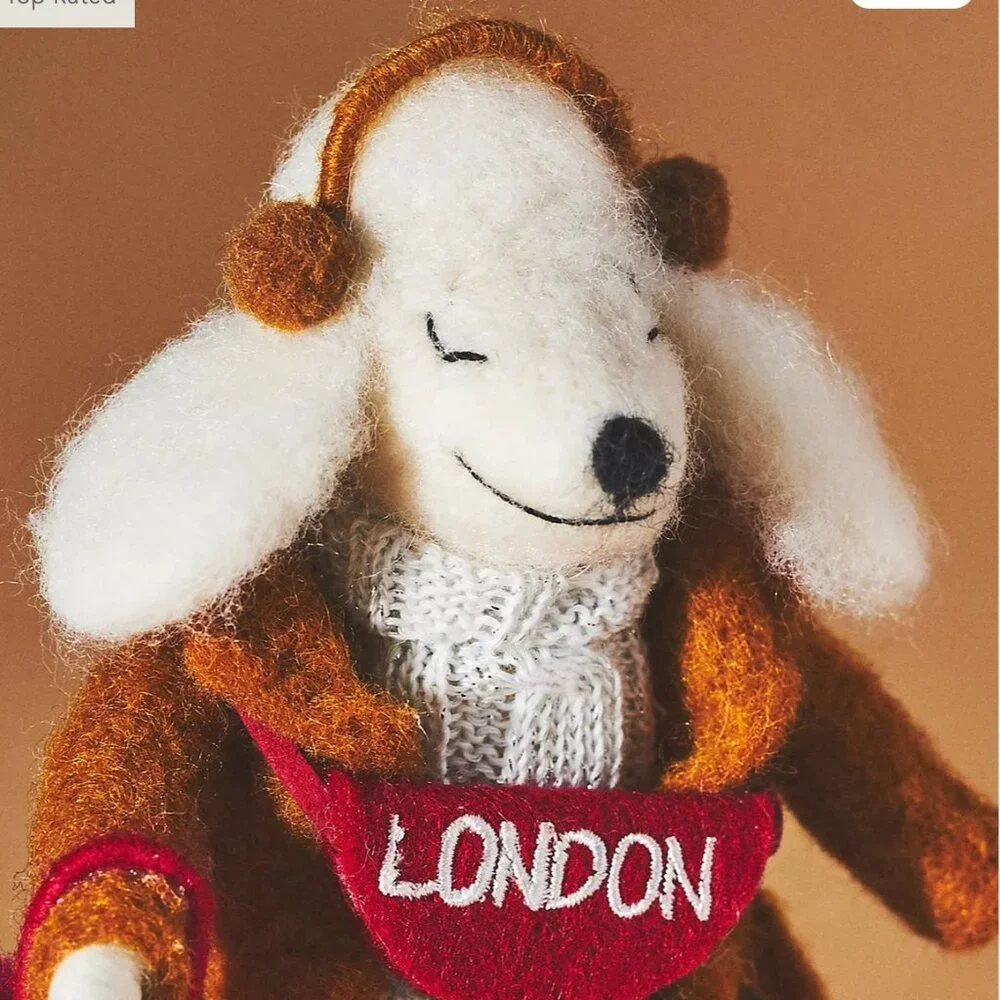 NWT Anthropologie London Travel Poodle Christmas Ornament